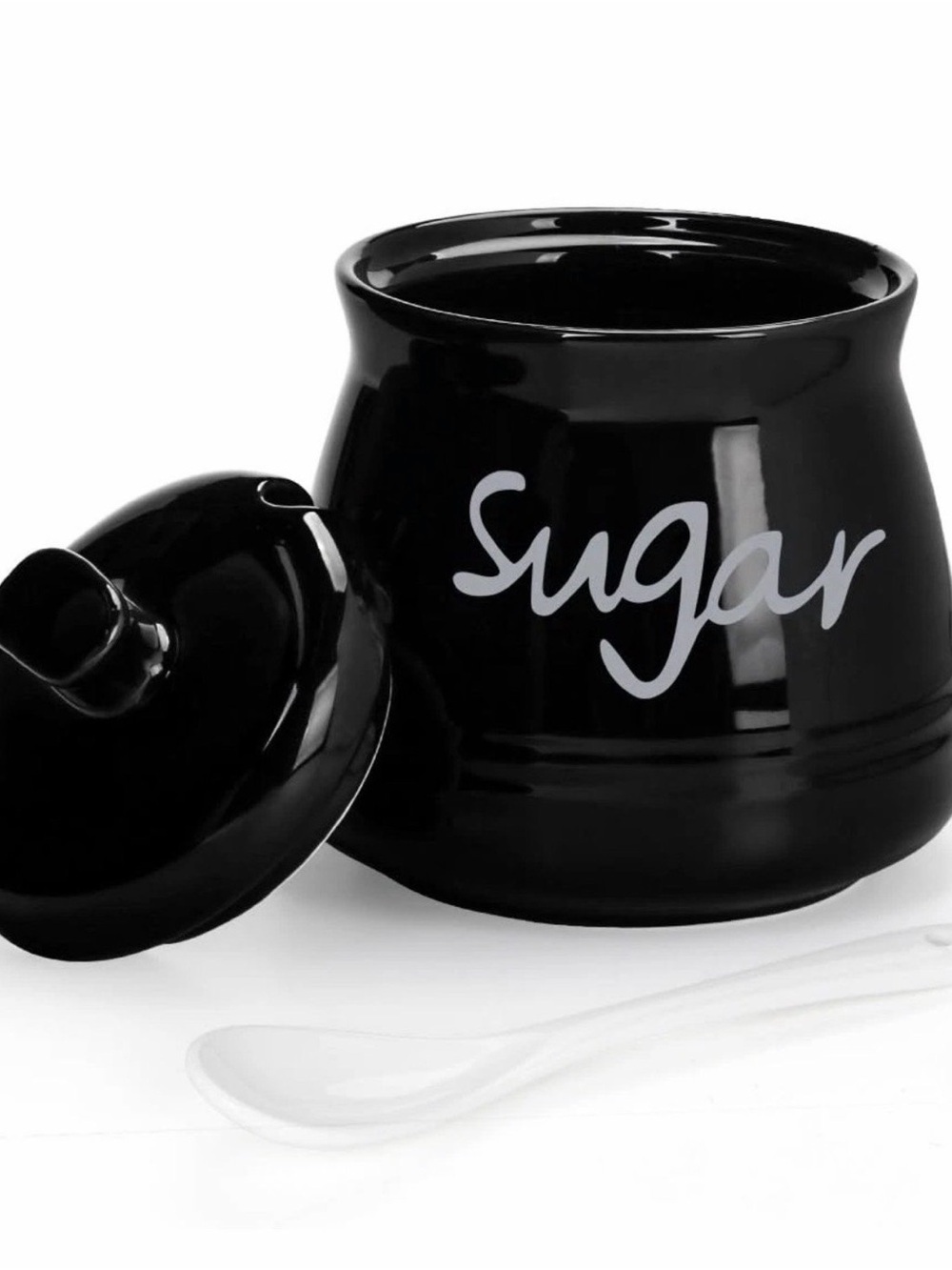 Swetwiny 12oz Black Porcelain Sugar Bowl with Lid – Ceramic Kitchen Storage Con